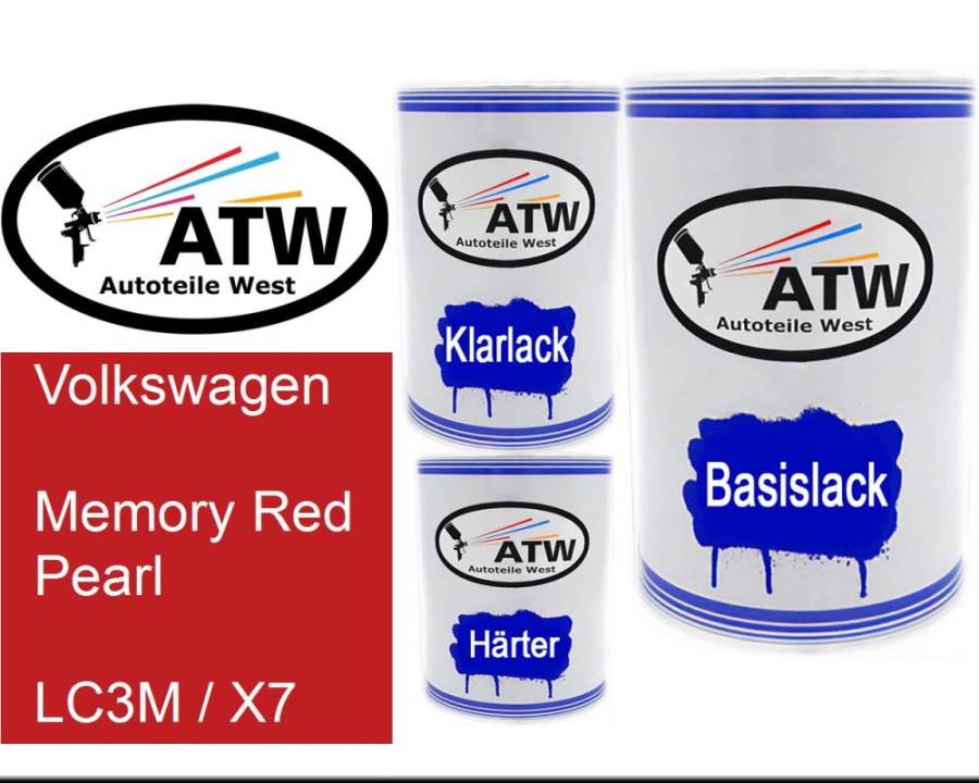 Volkswagen, Memory Red Pearl, LC3M / X7: 500ml Lackdose + 500ml Klarlack + 250ml Härter - Set, von ATW Autoteile West.